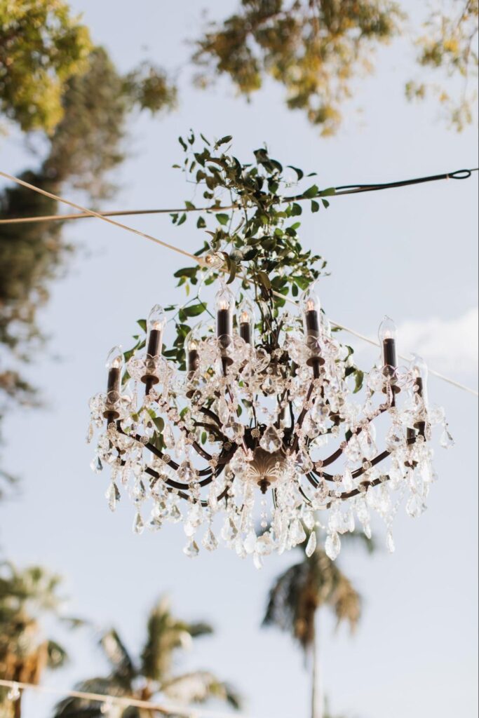 a chandelier outdoors at a Maui wedding