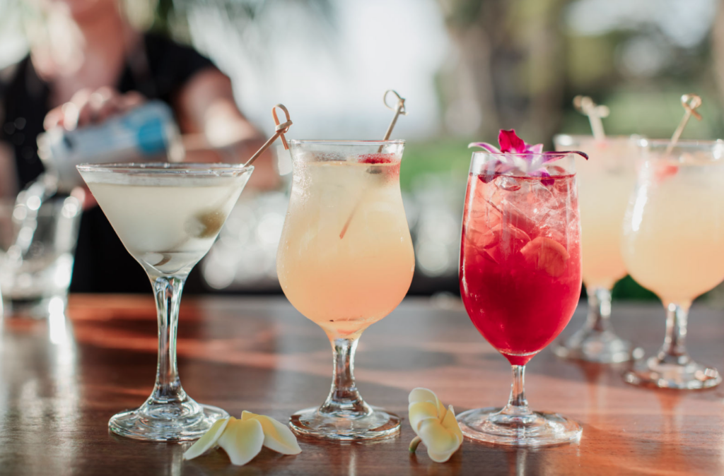 3 signature cocktails at a wedding in Maui, Hawaii