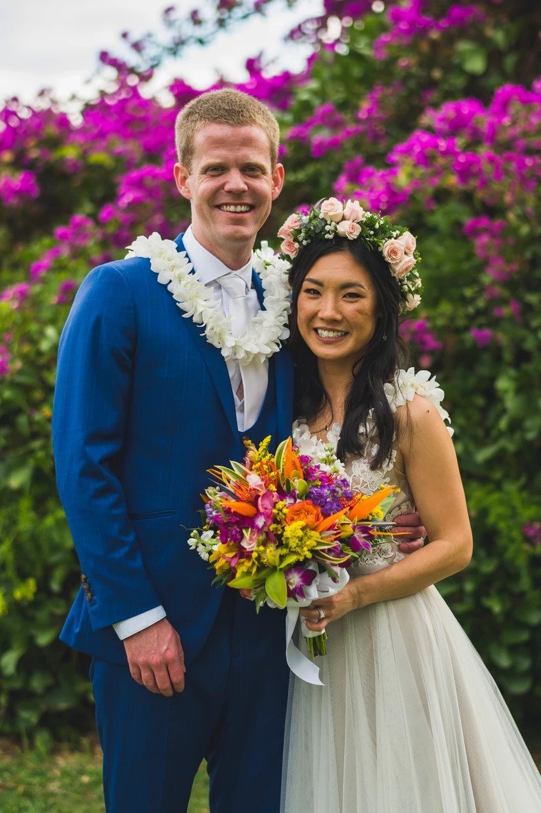 Bride and groom at their Maui wedding