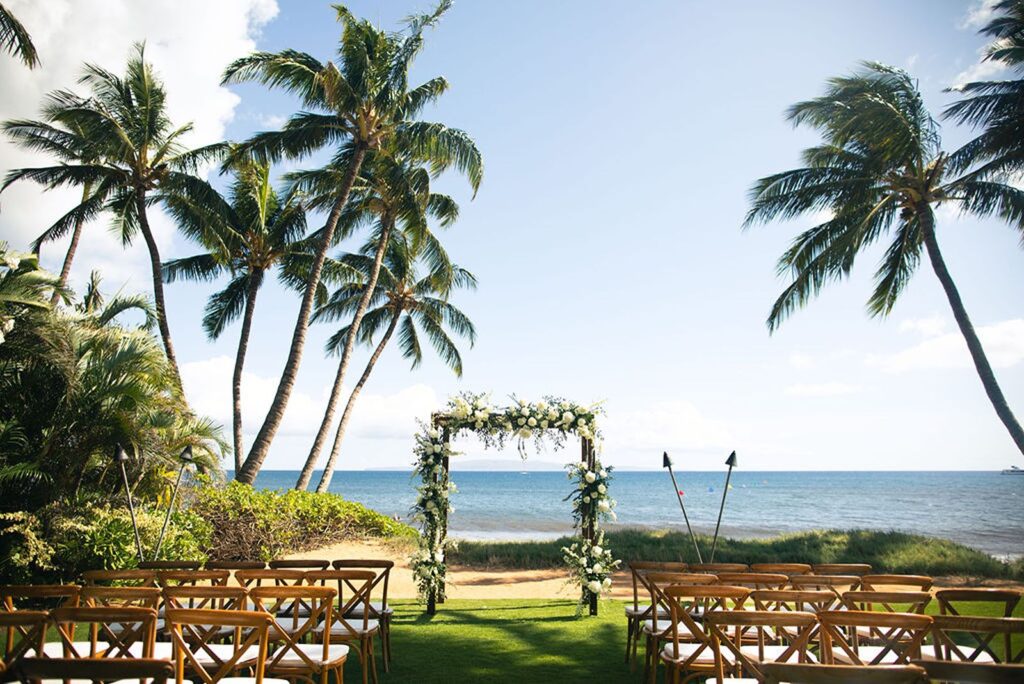 beach wedding ceremony at Sugar Beach Events in Maui